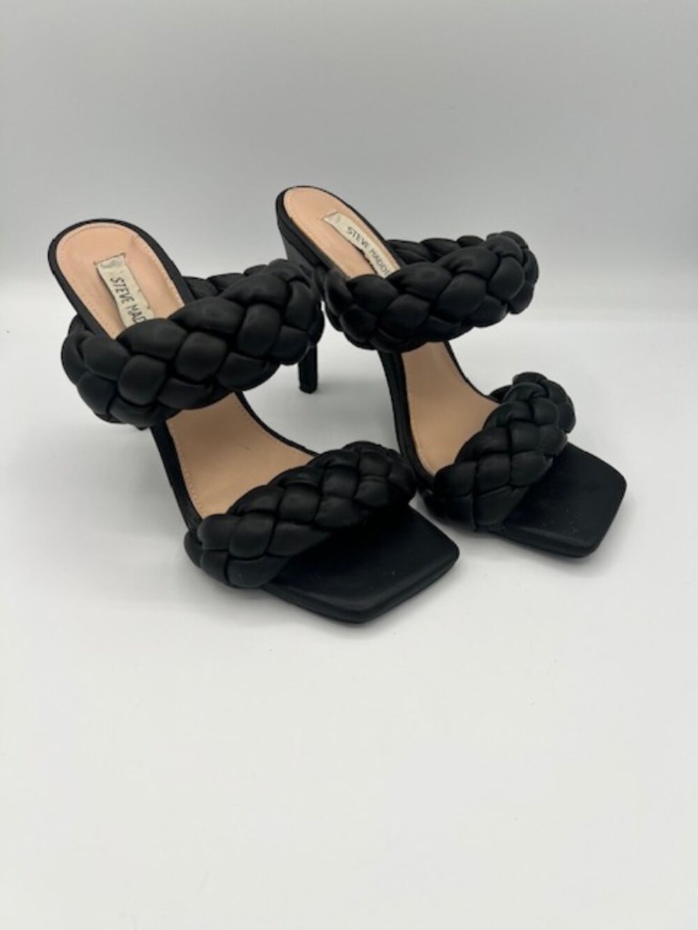 Steve Madden Black Braided Double Strap Heeled Mules Size 8.5